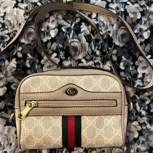 Designer Inspired Beige and Red Crossbody Bag